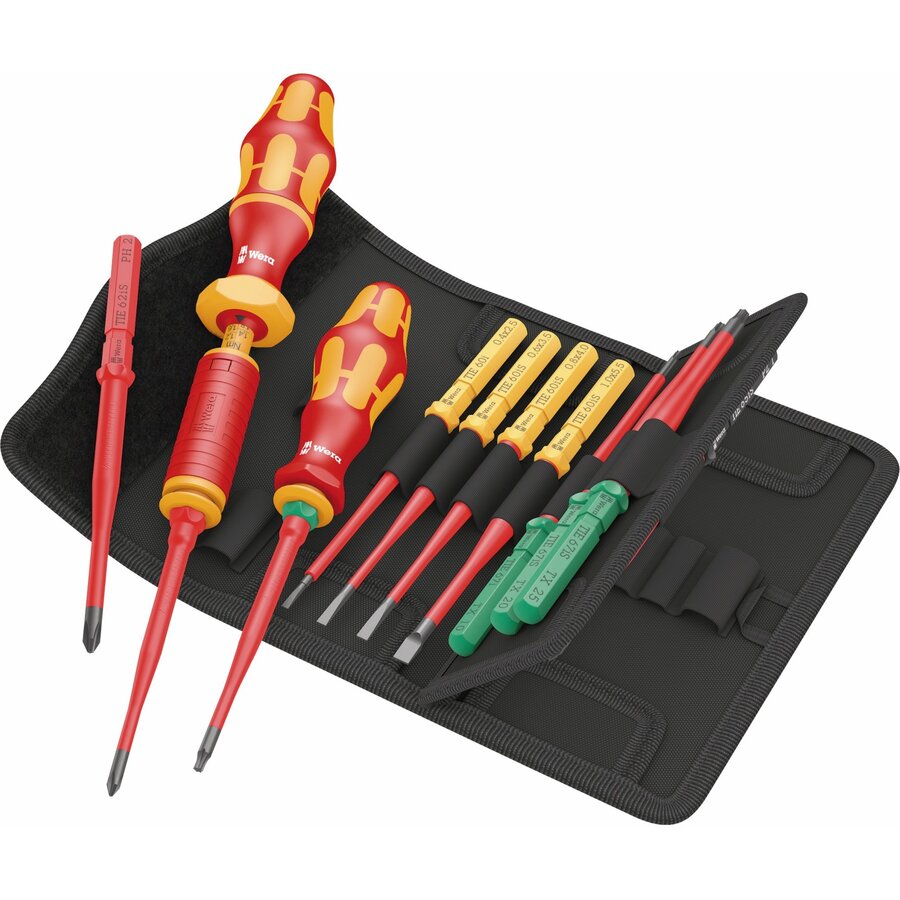 Kraftform Kompakt VDE 16 Torque extra slim 1 Tool Finder, 16-piece, screwdriver red/yellow, including plug-in handle, torque plug-in handle, VDE interchangeable blades