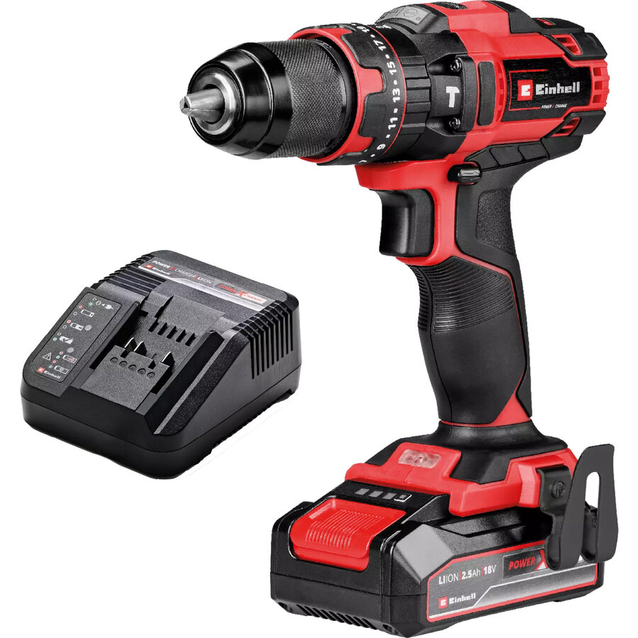 Power X-Change cordless impact drill TE-CD 18/44 Li-i, 18 Volt black/red, Li-Ion battery 2.5 Ah