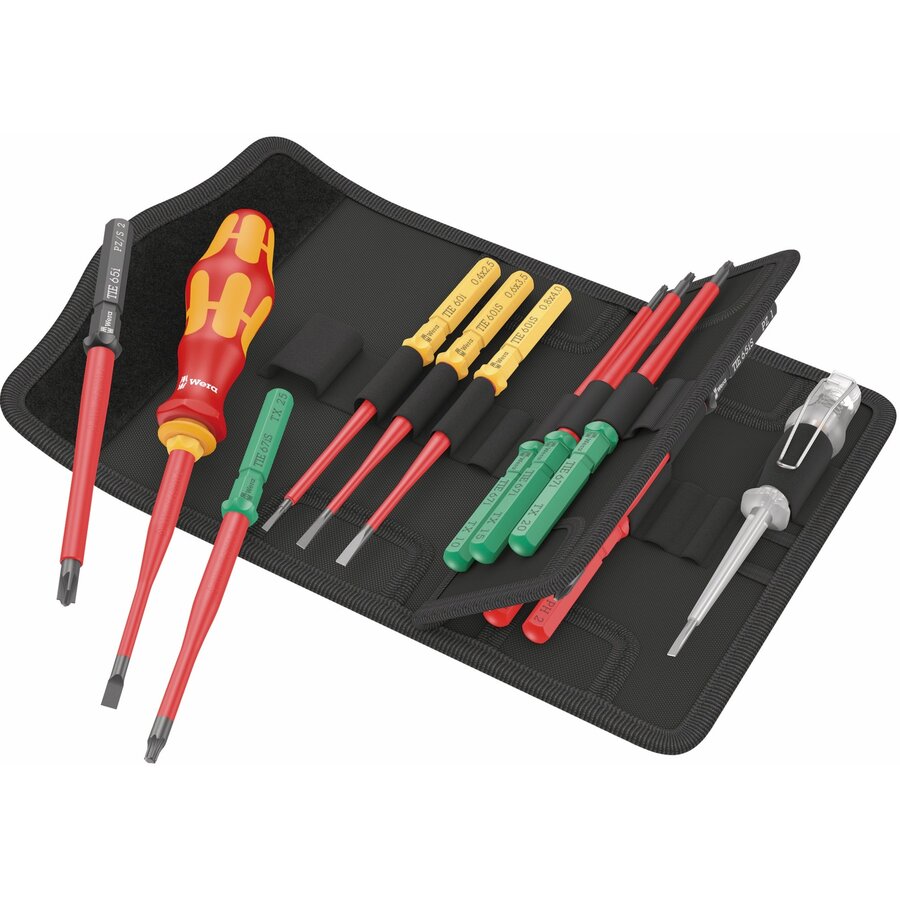 Kraftform Kompakt VDE 16 extra slim 1 Tool Finder, 16-piece, screwdriver red/yellow, including plug-in handle, phase tester, VDE interchangeable blades