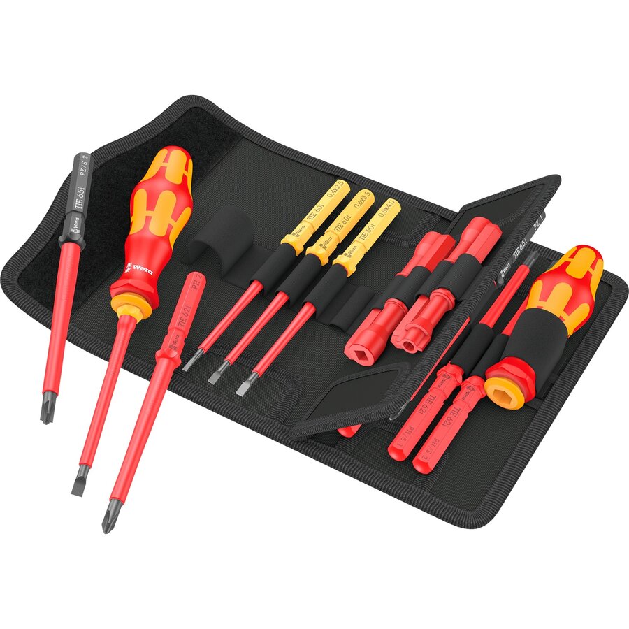 Kraftform Kompakt VDE 18 Universal 2 Tool Finder, 18-piece, screwdriver red/yellow, including 2 plug-in handles, VDE interchangeable blades