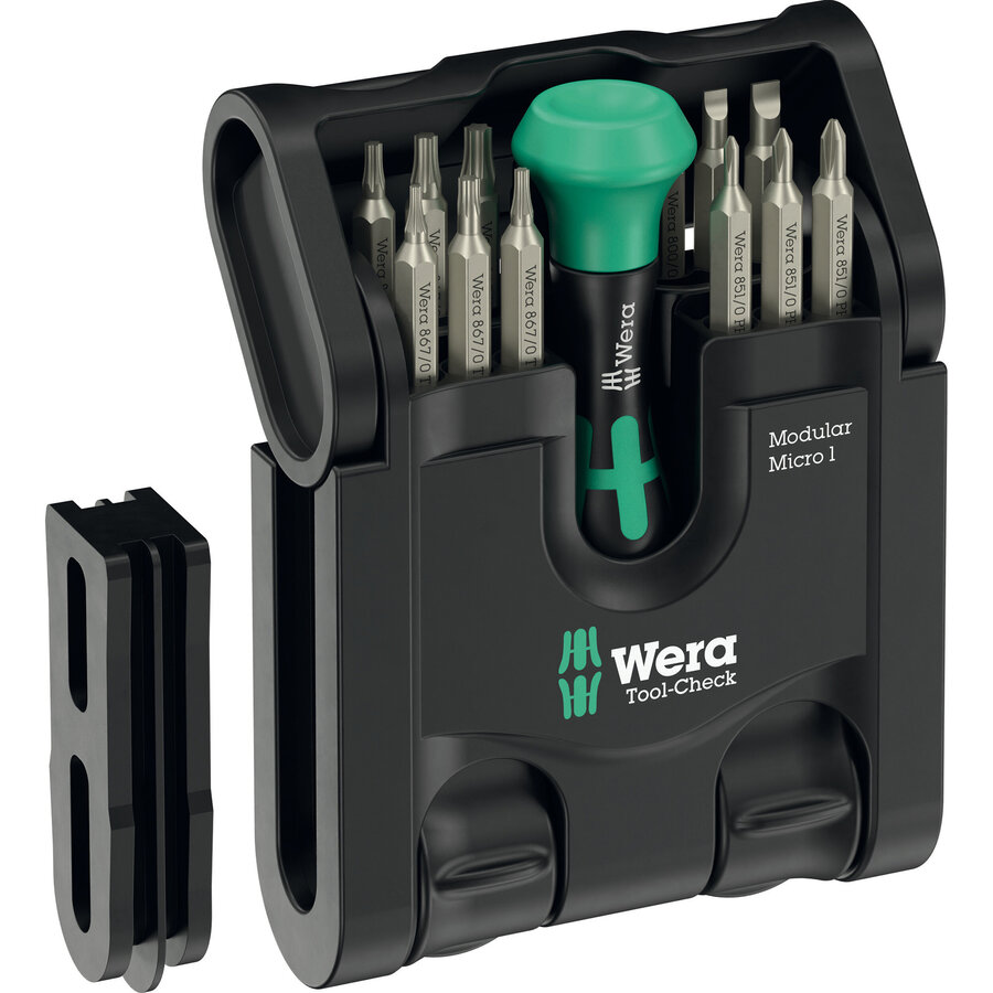 Tool-Check Modular Micro 1, bit set black/green, 21-piece, including Kraftform Micro 4mm hand holder