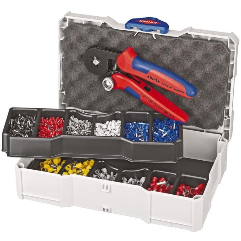crimping pliers with crimping assortment for wire end ferrules 97 90 09 (red/blue, incl. wire end ferrules, TANOS MINI-systainer)