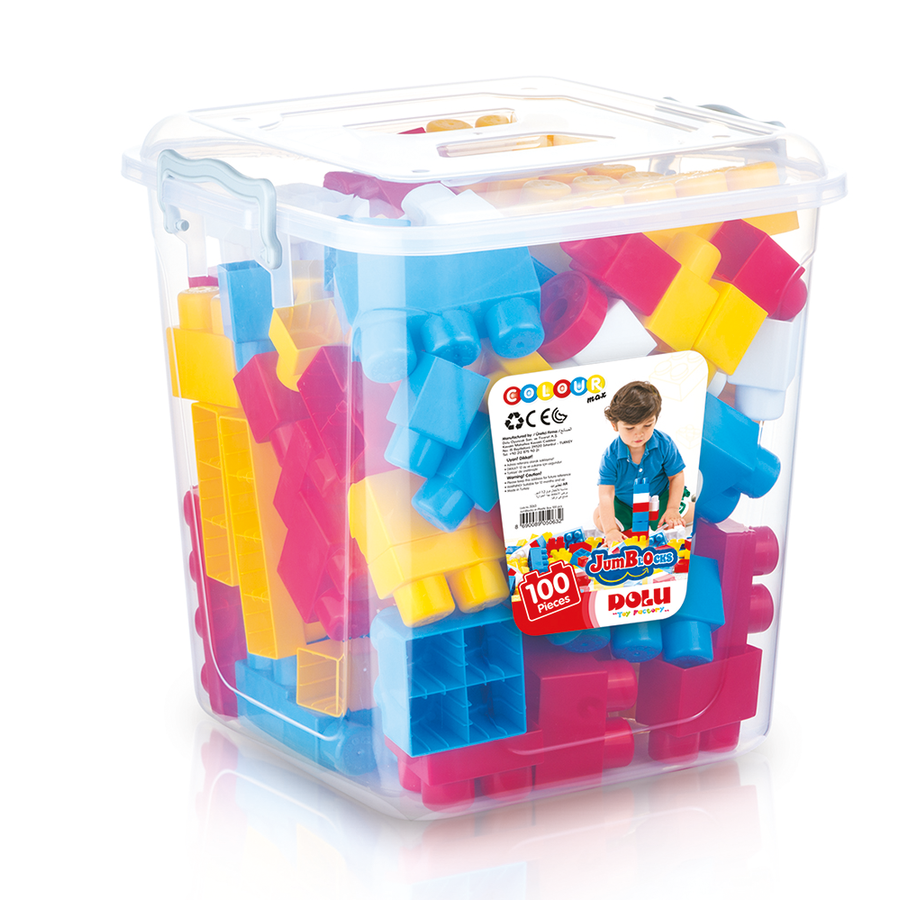 Set de Constructie JumBlocks Cuburi Mari 100 Piese in Cutie Depozitare 12 Luni+ Multicolor