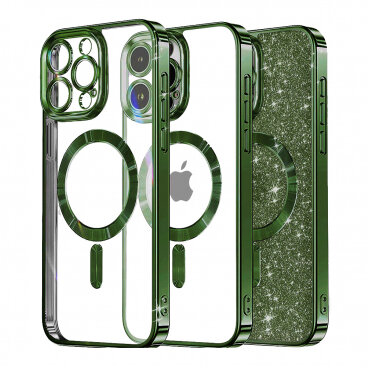 Husa Techsuit MagSafe Apple iPhone 14 Pro Luxury Glitter Verde Închis