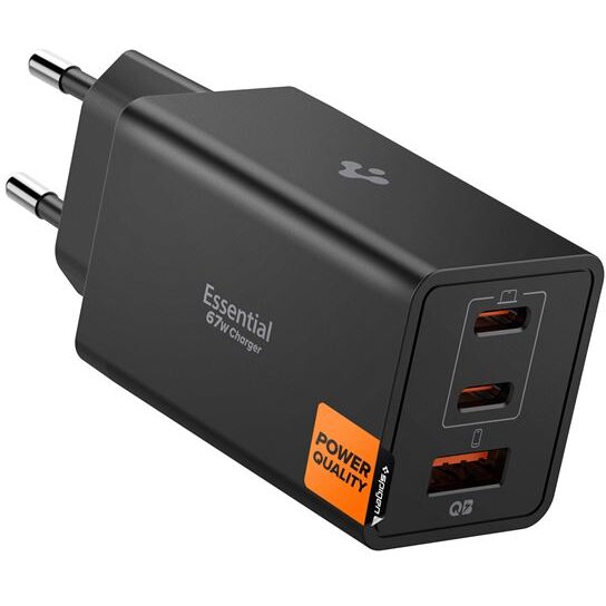 Incarcator Essential, 2x USB-C, 1x USB, 67W, Negru