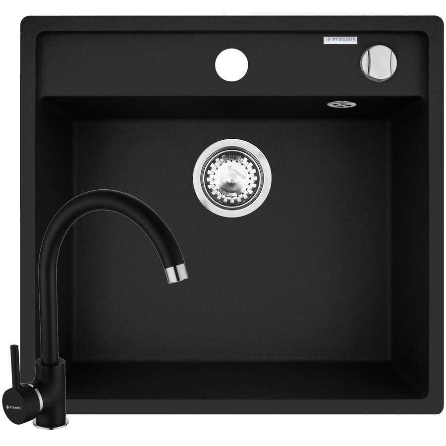 Set Chiuveta Granit Camea 53x50 si Baterie Eco Bello Carbon