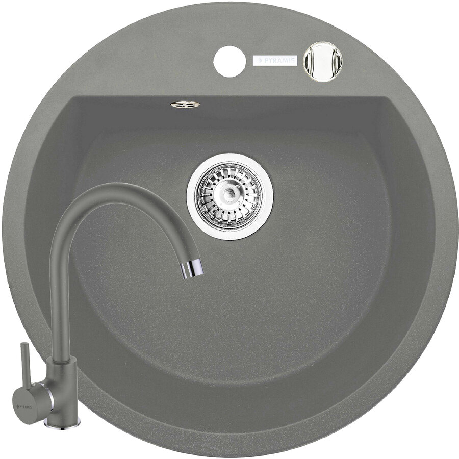 Set Chiuveta Granit Mido 51x51Cm si Baterie Eco Bello Grey