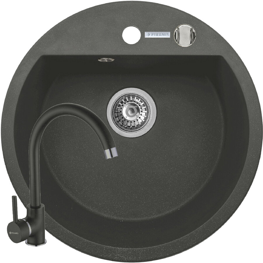 Set Chiuveta Granit Mido 51x51Cm si Baterie Eco Bello Negru