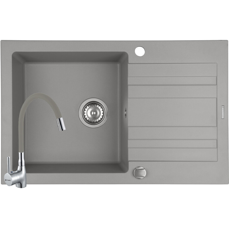 Set Chiuveta Granit Naxos 1B1D 79x50 si Baterie Eco Flessi Grey