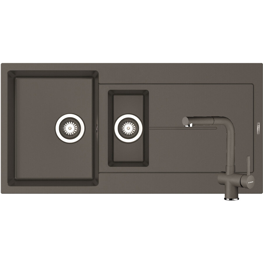 Set Chiuveta Granit ITHAKA 1 1/2B 1D 100x50 si Baterie CAPRICCIO Iron Grey