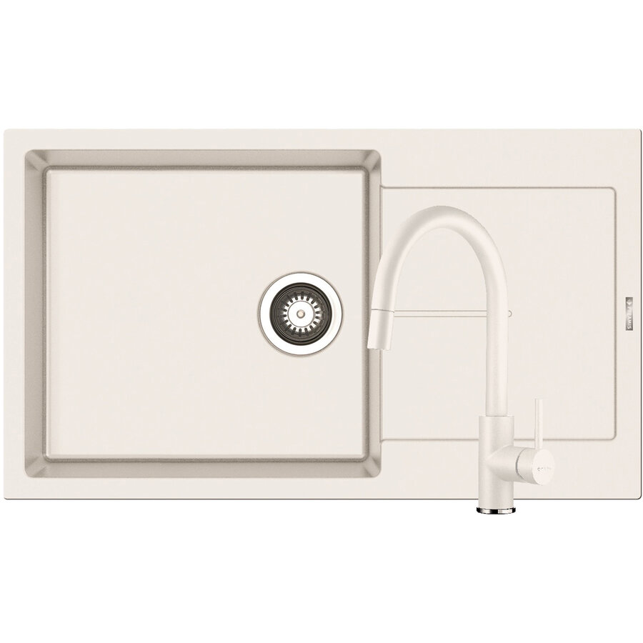 Set Chiuveta Granit ITHAKA PLUS 1B1D 86x50 si Baterie VERISMO Snow