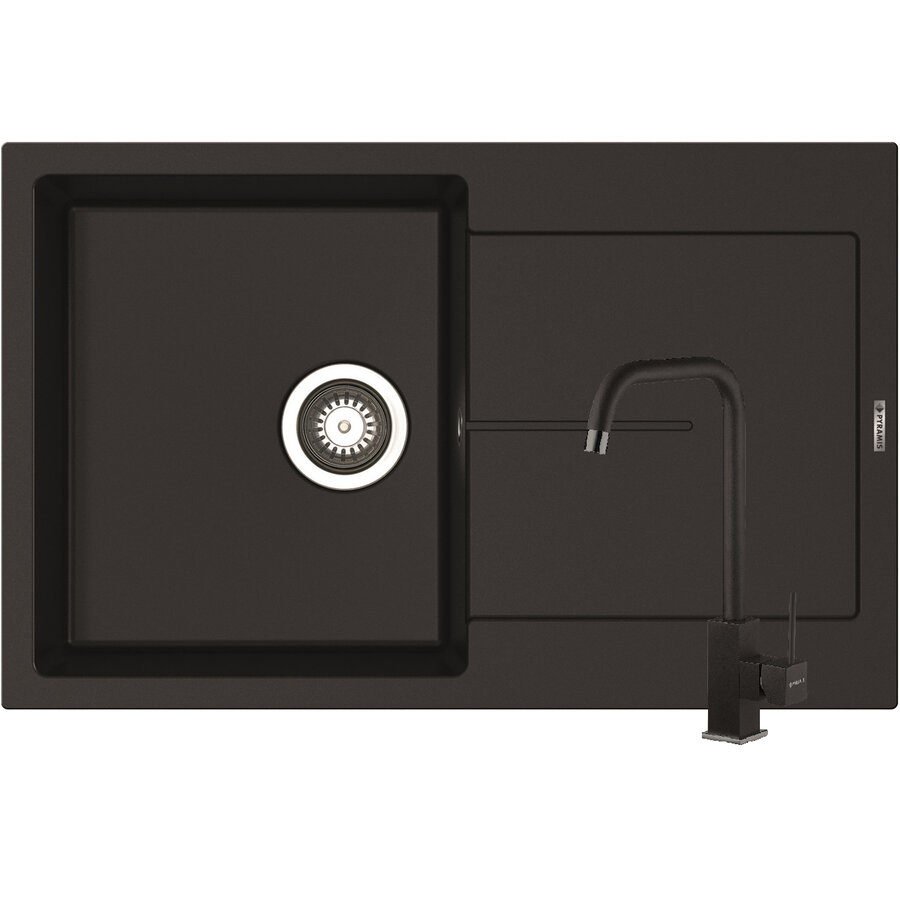 Set Chiuveta Granit ITHAKA 1B1D 79x50 si Baterie ADELITA Volcano