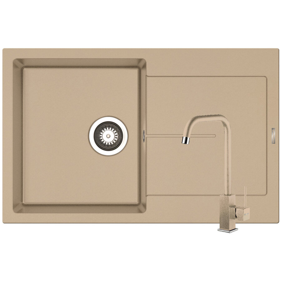 Set Chiuveta Granit ITHAKA 1B1D 79x50 si Baterie ADELITA Drak Beige