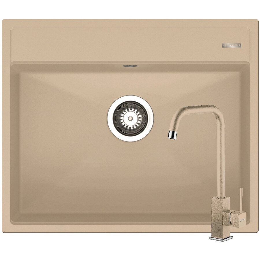 Set Chiuveta Granit ITHAKA 1B 61x51 si Baterie ADELITA Dark Beige