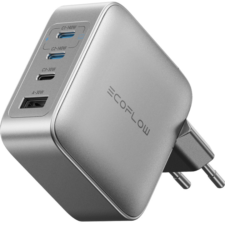Incarcator Retea RAPID Pro 140W 3xUSB-C 1xUSB-A GaN Gri