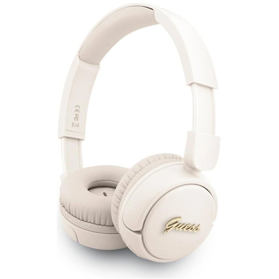 Casti wireless Guess Metal Logo Script, Bluetooth 5.3, Autonomie 30h, USB-C, Bej - imagine 2