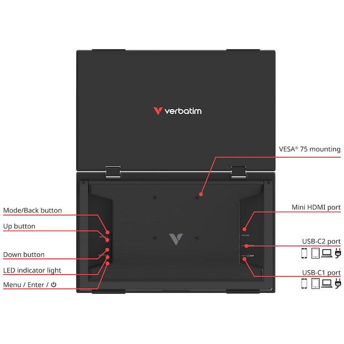Monitor Dual Portabil Verbatim 32403 Essentials IPS 15.6Inch FHD 16:9 Negru — imaginea 5