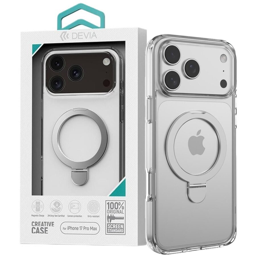 Husa Devia Clean Series Magnetic Shockproof pentru iPhone 17 Pro Max Transparent cu suport
