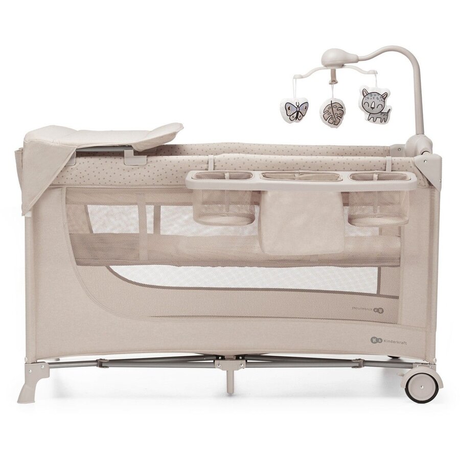 Patut Pliabil JOY 2 2 Nivele cu Accesorii si Geanta Transport de la Nastere Bej