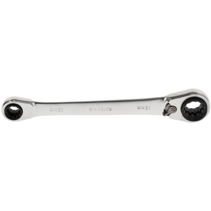 red double ring ratchet wrench 4 in 1, chrome-plated wrench, sizes 10, 13, 17, 19