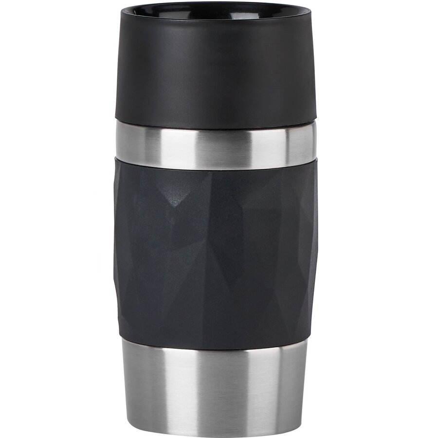 TRAVEL MUG Compact thermal mug (black/stainless steel, 0.3 liters, screw cap)
