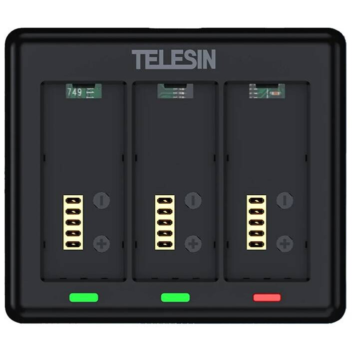 Accesoriu Camera Video Actiune pentru GoPro Hero 13, incarcare simultana 3 baterii, Negru