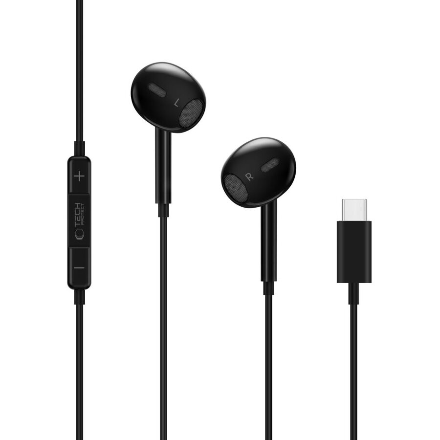 Casti audio cu microfon TECH-PROTECT Ultraboost Core G2, In-ear, Control pe fir, USB-C, Lungime cablu 1.2m, Negru - imagine 3