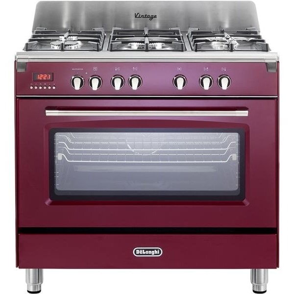 Aragaz MEM 965 RX ED RO 5 Arzatoare cu Gaz Cuptor Electric cu Functie de Gatire 3D Vintage 90x60Cm Rosu Bordeaux