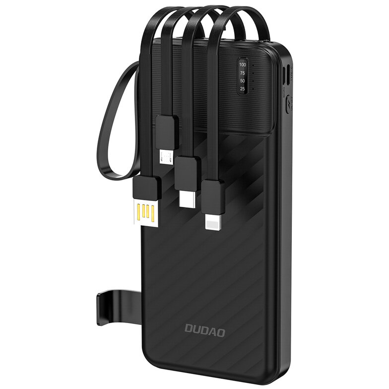 Baterie Externa K11 10000mAh Cabluri Integrate USB-C / USB-A / Lightning / Micro-USB 10W Negru