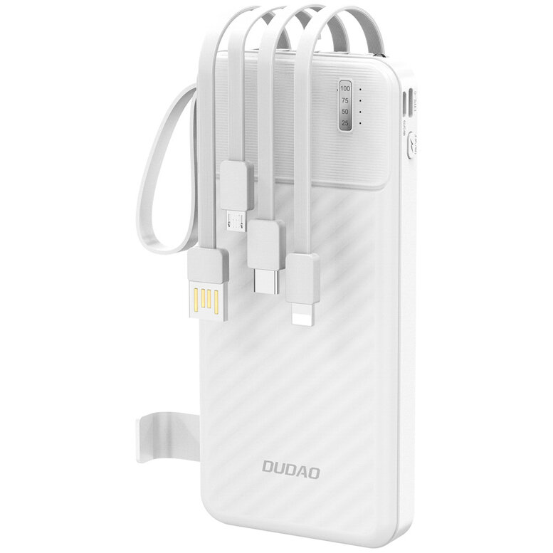 Baterie Externa K11 10000mAh Cabluri Integrate USB-C / USB-A / Lightning / Micro-USB 10W Alb