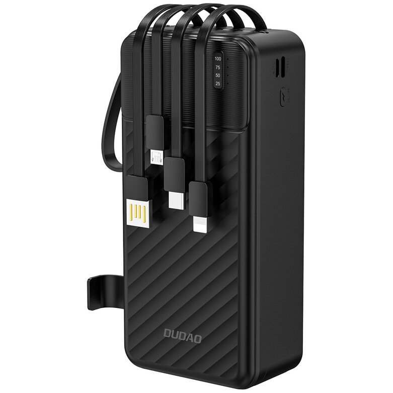 Baterie Externa K11 Max 30000mAh Cabluri Integrate USB-A / USB-C / Lightning / microUSB 10W Negru