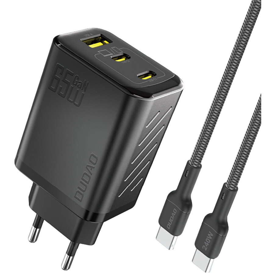Incarcator retea Dudao A29C, 2x USB-C, 1x USB-A, 65W, Cablu USB-C 1m inclus, Negru - imagine 2