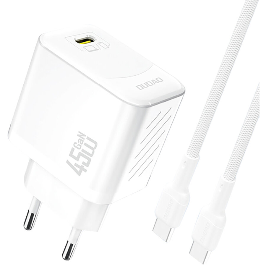 Incarcator Dudao A28C, 1x USB-C, 45W, Cablu USB-C inclus, Alb