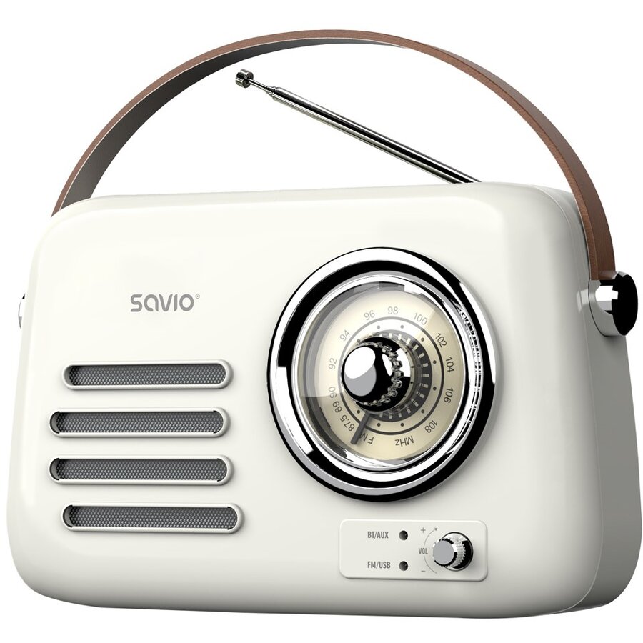 Radio RS-02 Portabil FM Analog Bluetooth USB AUX LED Alb