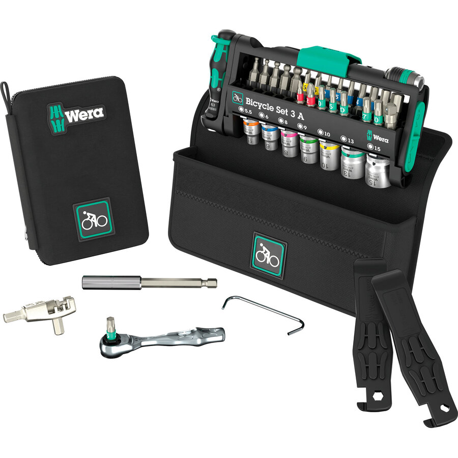 Bicycle Set 3 A, 2025, tool set black/green, 40-piece, including reversible bit ratchet, 1/4