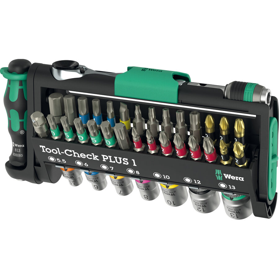 Tool-Check PLUS 1, bit set black/green, 39 pieces, including 1/4 bit ratchet