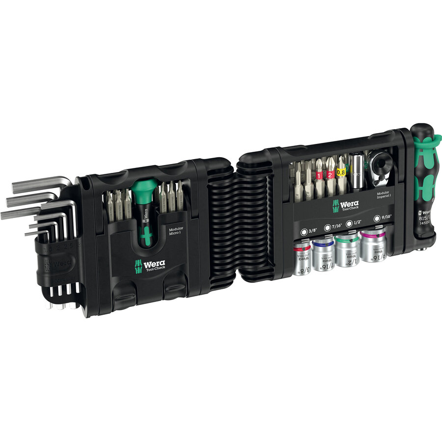 Tool-Check Modular Set Imperial 1, with 3 tool modules, bit set black/green, 50-piece, inch, including 1/4 bit ratchet, L-key