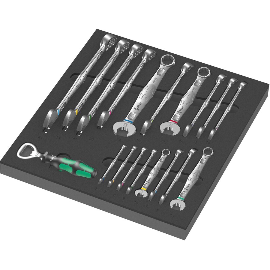9731 foam insert 6003 Joker Set 1, 19-piece, tool set black/grey, combination ratchet wrench set, in foam insert for workshop trolleys