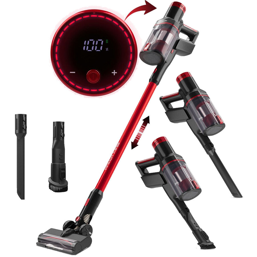 cordless vacuum cleaner PC-BS 3136 A, upright vacuum cleaner anthracite/red, canister vacuum cleaner + handheld vacuum cleaner