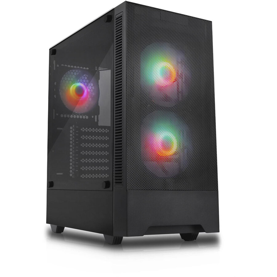 Flow 100, tower case black, tempered glass