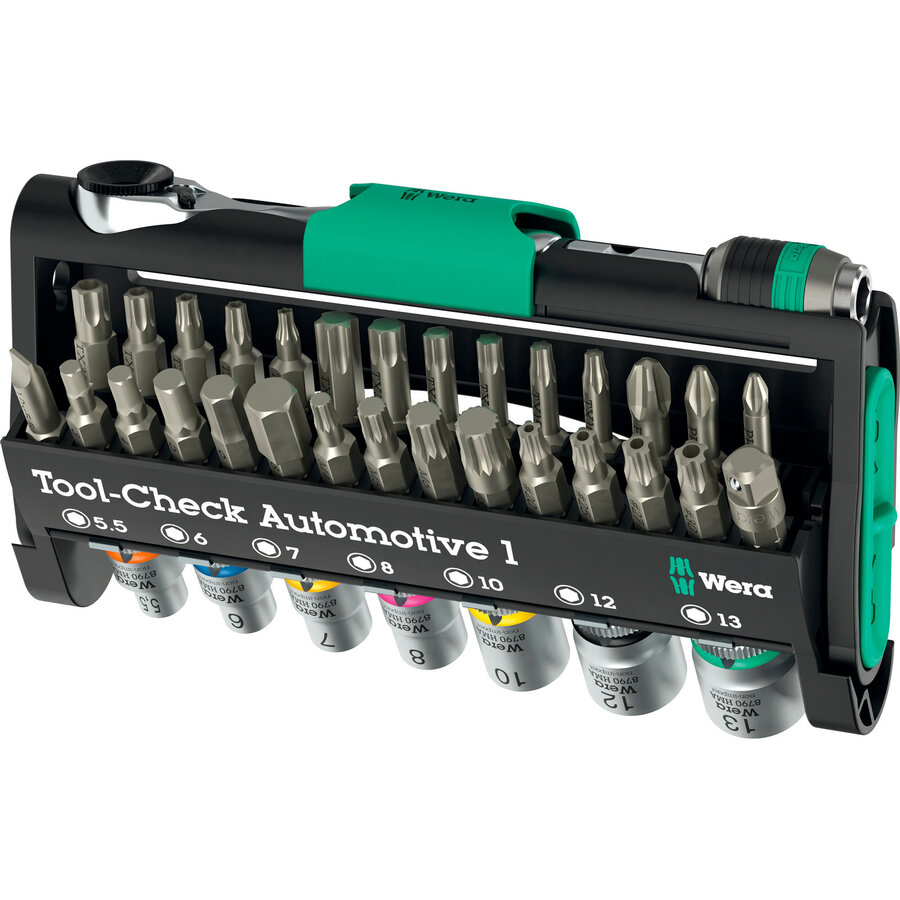 Tool-Check Automotive 1, bit set black/green, 38 pieces, including 1/4 bit ratchet