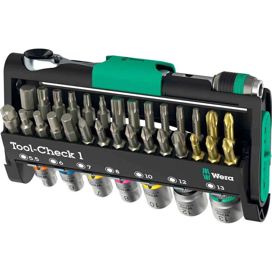 Tool-Check 1, bit set black/green, 38 pieces, including 1/4 bit ratchet