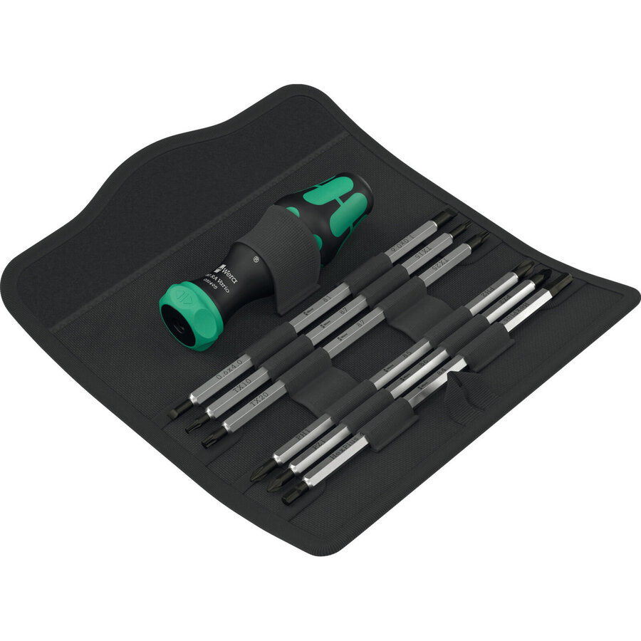 Kraftform Kompakt Vario RA, bit set black/green, 7-piece, with ratchet function