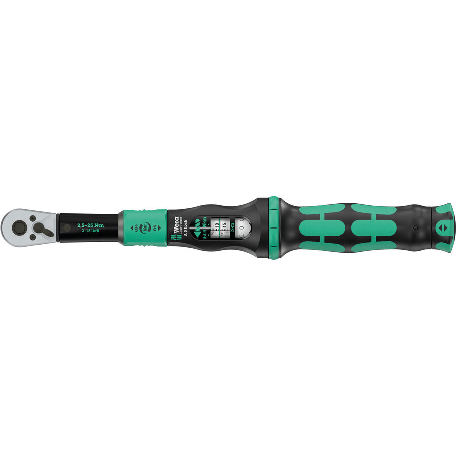 torque wrench with reversible ratchet Click-Torque Lock A 5 black/green, 1/4 drive, 2.5 to 25 Nm
