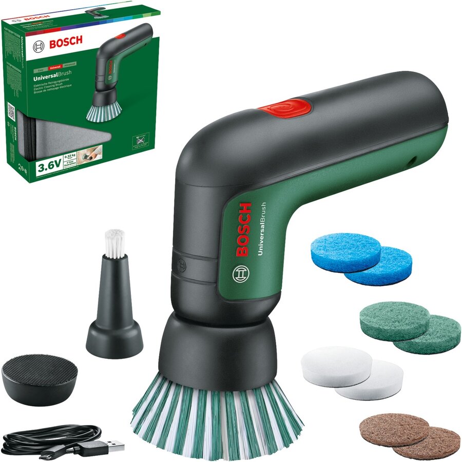Bosch DIY & Garden Cordless Brush UniversalBrush Set, 3.6 Volt, Brush Grinder green/black, with accessory set