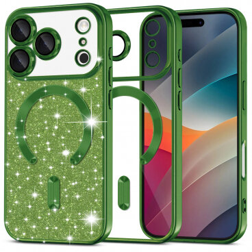 Husa Techsuit MagSafe Apple iPhone 17 Pro Luxury Glitter Verde