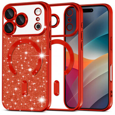 Husa Techsuit MagSafe Apple iPhone 17 Pro Luxury Glitter Roșu