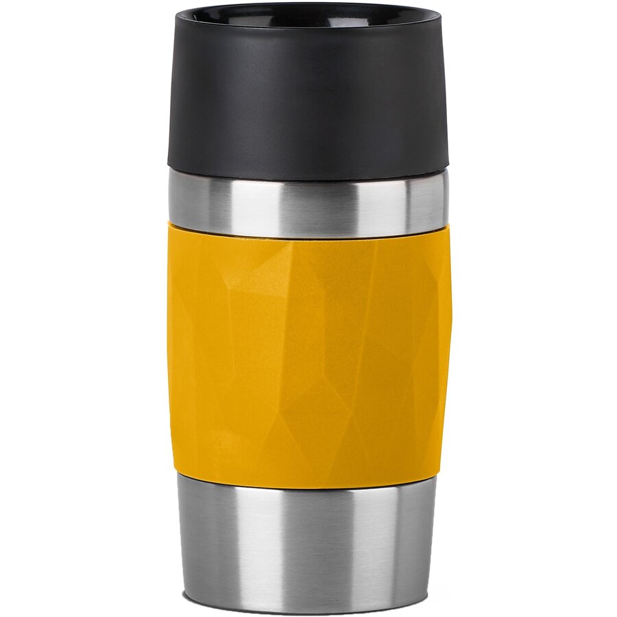 TRAVEL MUG Compact thermal mug (yellow/stainless steel, 0.3 liters, screw cap)