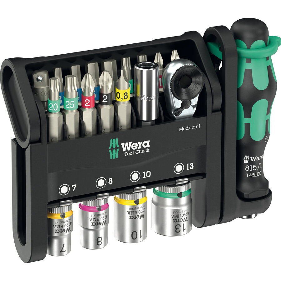 Tool-Check Modular 1, bit set black/green, 21 pieces, including 1/4 bit ratchet
