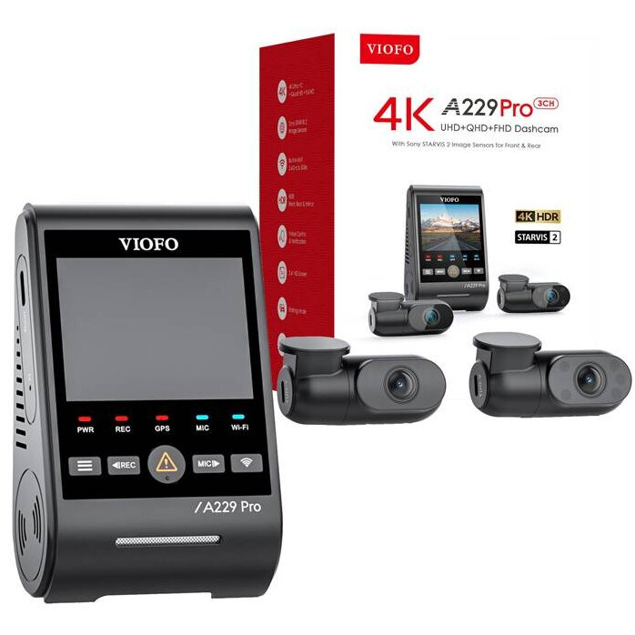 Set Camera Auto DVR A229 PRO 3CH 3 Camere 4K + 2K + 1080P Wi-Fi GPS Integrat Negru